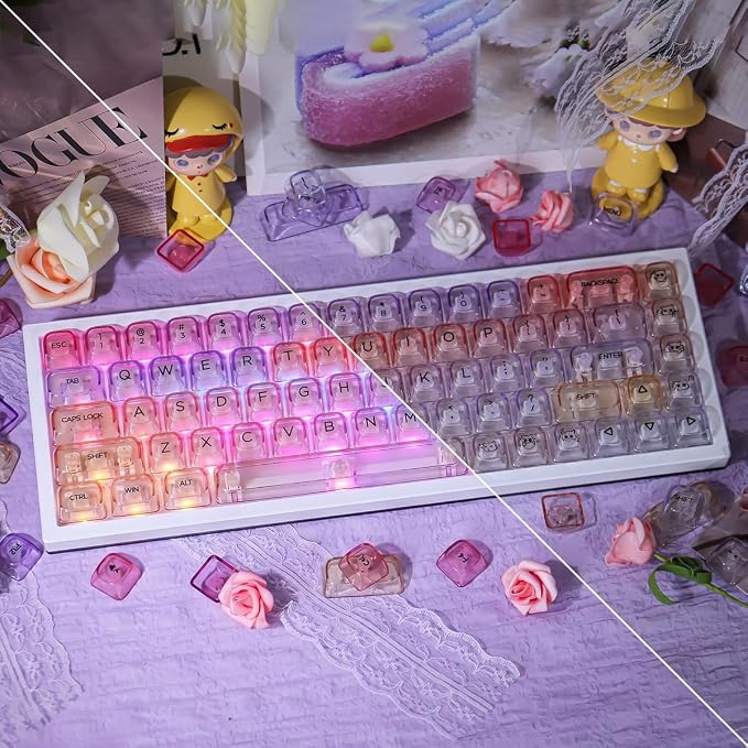 Sunzit Transparent Keycaps-Sunset Purple 125 Keys, MOA Profile Keycap Set, Custom Minimalist Style Keycaps, Fully Backlit Key Cap for MX Switches Mechanical Keyboard