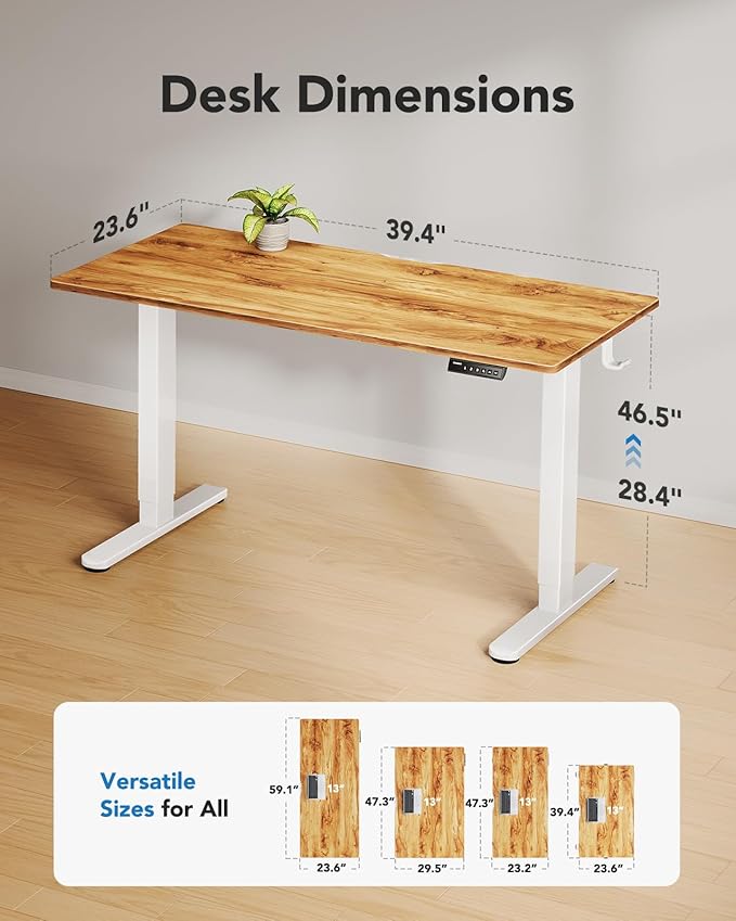 HUANUO Electric Standing Desk, Whole Piece Desktop, Adjustable Height Computer Desk, 4 Height Memory Settings, Sit Stand Up Desk for Home Office, 40" x 24", Light Vintage