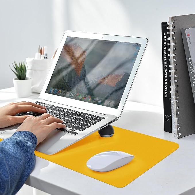 Leather Desk pad Protector, Office Mat, Large Mouse Mat, Non-Slip PU Leather Blotter, Laptop Desk Pad,Waterproof Laptop Computer Desk Keyboard Mat for Office/Work/Home/Decor (Yellow, 33In*13in)