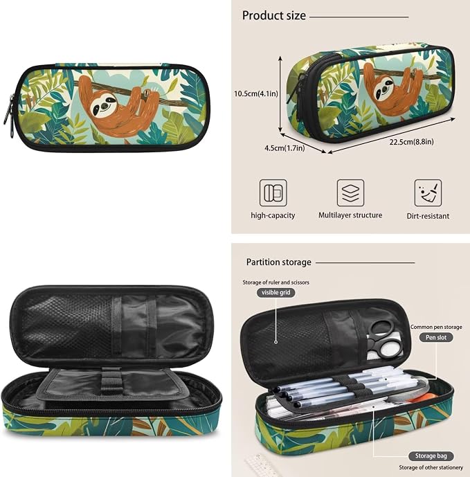 ZFRXIGN Tropical Sloth Teen Girls Backpack for School with Pendant 4pc Backpack Set for Teen Boys Bookbag and Insulated Lunch Box Pencil Case Back to School Stuff