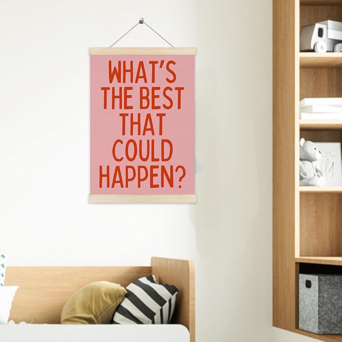 Welshower Boho Motivational Positive Poster Hanger Frame, What's the Best That Could Happen Positive Affirmations Wall Art Prints Decor for Living Room Bedroom Home Office Framed, 12x16 Inch（pink）