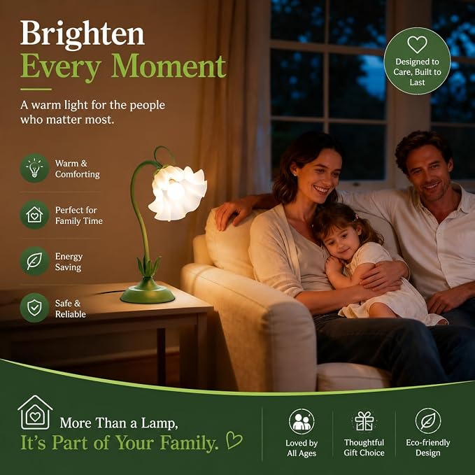 WERFOP Flower Table Lamp, LED Reading Light Vintage Bedside Table Lamp with 3 Color Modes for Nightstand, Kawaii Decoration for Home Bedroom Living Room (Green)