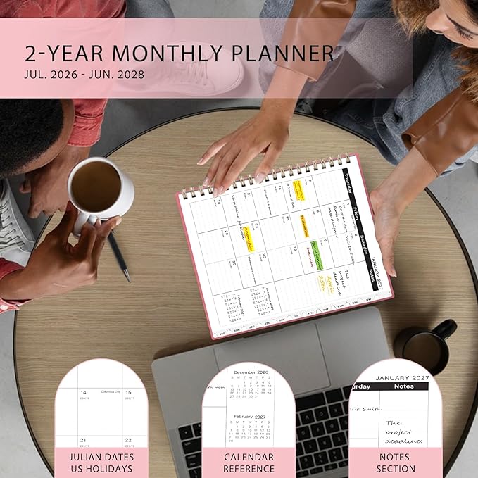 2026-2028 Monthly Planner - 2 Year Monthly Planner Calendar 2026-2028, Jul 2026 - Jun 2028, 8.5" x 11", 24 Months, Spiral-Bound, Tabs, Holidays, Notes, Ideal for School Office Home Planning