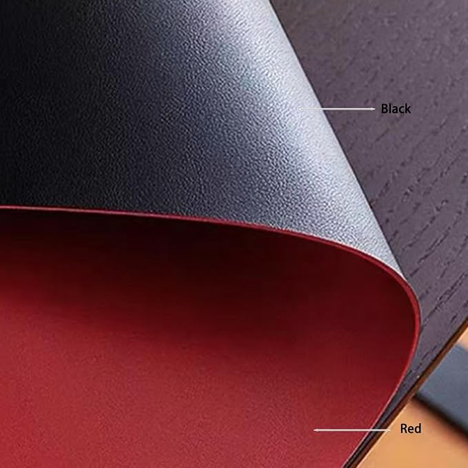 Leather Table Cover,1.8mm Thick,24x48 Inch,Table Protectors for Rectangle,Waterproof Desk Pad, Scratch - Resistant Craft Mat for Dining Table, Office Desk and Art Station(Black+Wine Red)