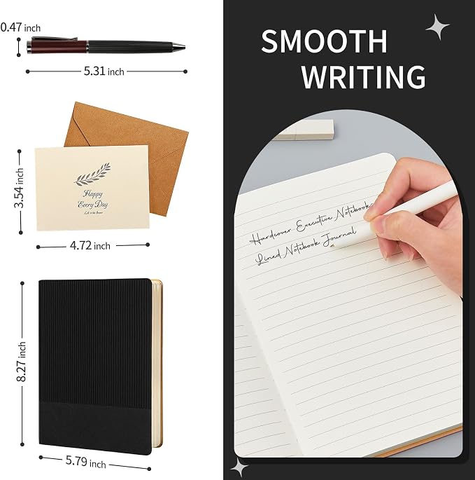 TSFPapier A5 Lined Notebook with Pen & Gift Box 216 Pages PU Leather Journals for Women Men 100GSM Thick Paper College Ruled Notebook for Gifts,School,Travel,Business,Work,Home Writing (Black)
