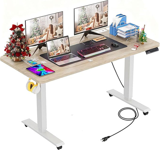 farexon Electric Standing Desk 55 x 24In with Charging Station, Adjustable Height Desk with Mouse Pad, 2 USB Ports & 3 Power Outlets, 4 Caster, 4 Preset Heights, 27''-46'' Lifting Range