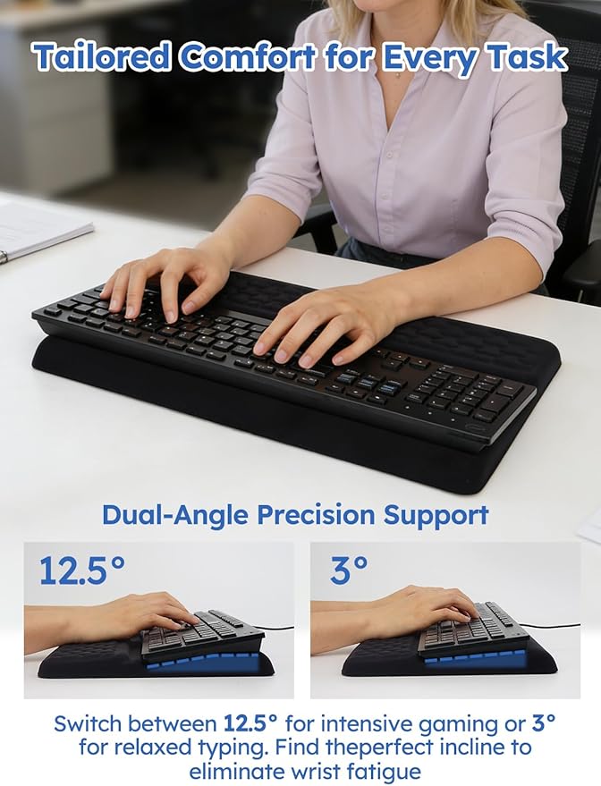 Cirhy 2-in-1 Keyboard Stand and Wrist Rest, Ergonomic Adjustable Keyboard Riser with Memory Foam Cushion, Non-Slip Silicone Base, Wrist Support for Typing, Gaming, Office and Study