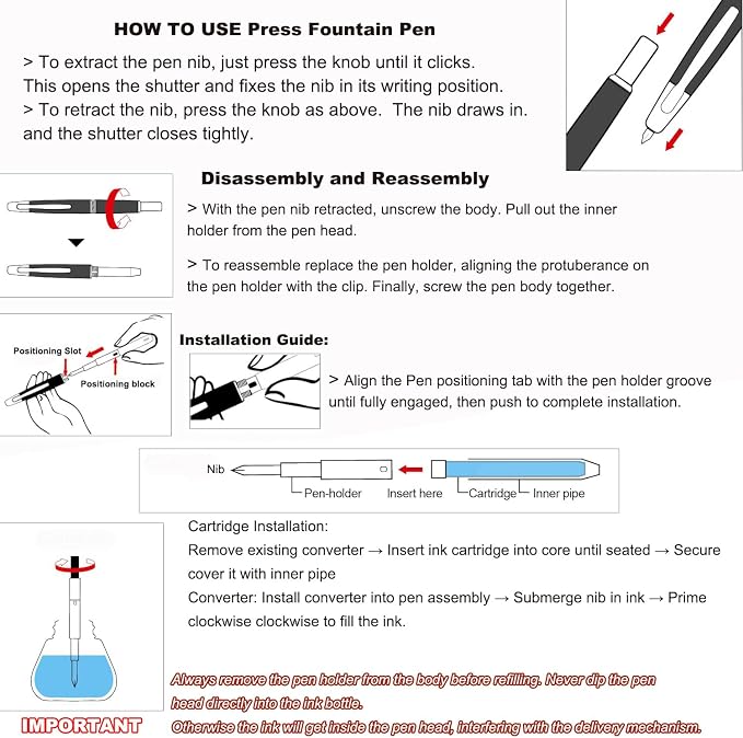 Jinhao 10 Retractable Fountain Pen, Matte Black EF Writing Pen with Converter and Pen Box