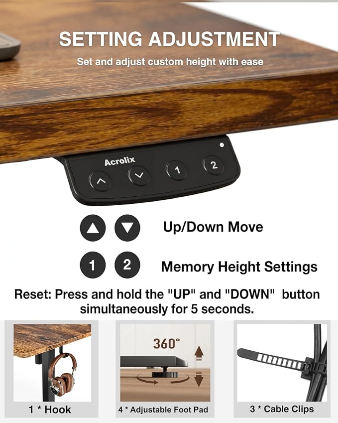 Acrolix Electric Standing Desk, Height Adjustable Home Office Desk with Memory Presets & Cable Management,Rustic Brown Sit Stand Desk for Work from Home, Ergonomic Computer Desk (40" x 24")