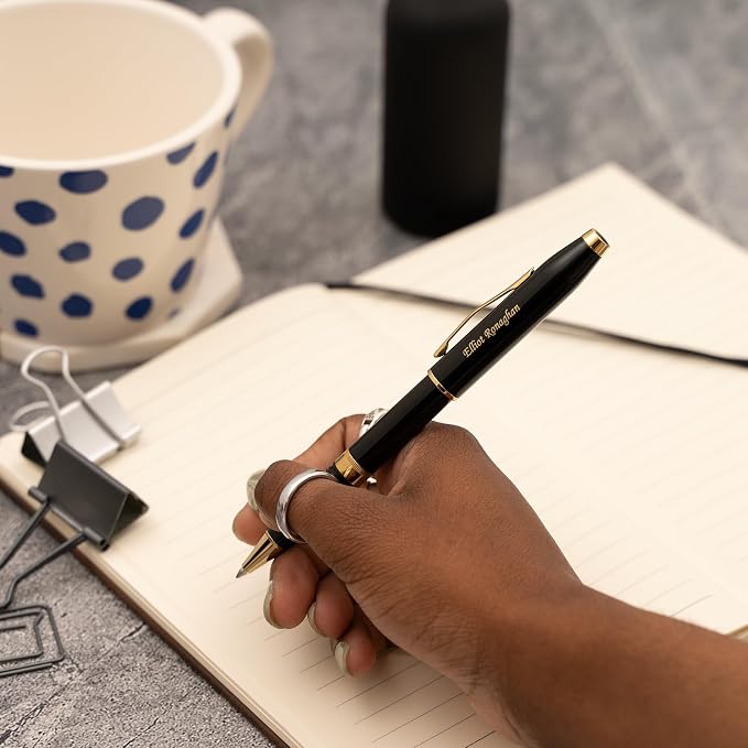 Personalized Cross Foundry Rollerball Pen | Engraved Black Lacquer with PVD Gold Trim and Gel Ink | Custom Cross Rollerball for Board Recognition, Corporate Milestones, and Career Advancement