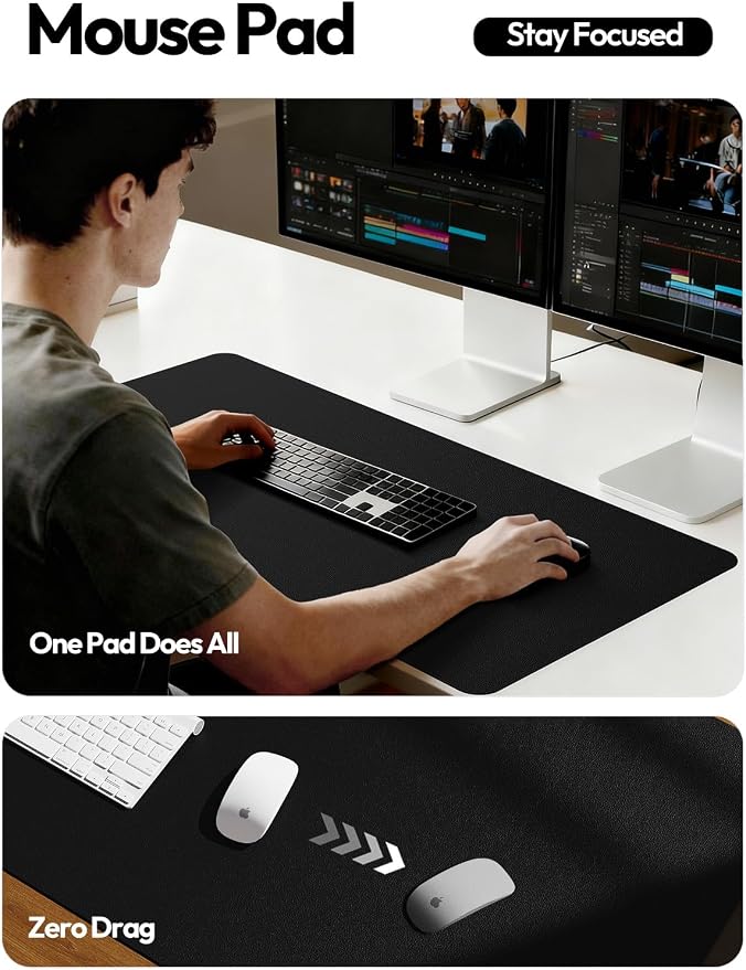 YSAGi Leather Desk Pad Protector, Office Desk Mat, Large Mouse Pad, Non-Slip PU Leather Desk Blotter, Laptop Desk Pad, Waterproof Desk Writing Pad for Office and Home (Black,55" x 17.2")