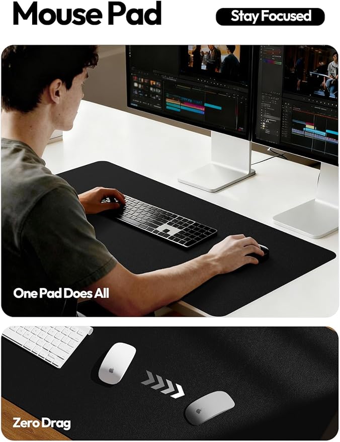 YSAGi Leather Desk Protector, Office Mat, Large Mouse Mat, Non-Slip PU Leather Blotter, Laptop Desk Mat, Waterproof Writing Pad for Office and Home(Black, 63" x 24")