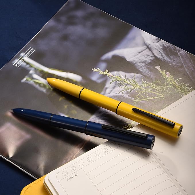 HONG DIAN C1 Fountain Pen Fine Nib, Dark Blue & Classic Retro Design Metal Pen with Ink Converter