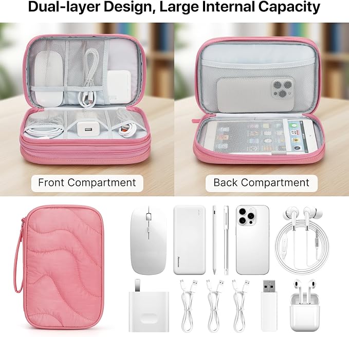 Skycase Tech Pouch - Lightweight Electronics Organizer Travel Case - Double Layers Cable Organizer - All-in-One Storage Bag for Charger, Cord, Phone, Flash Drive, Essentials - XL