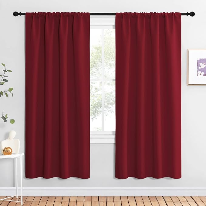 NICETOWN Christmas Burgundy Red Blackout Curtains 72 inches Long, Privacy Room Darkening Drapes for Doorways, Loft (Set of 2, 42 inches by 72 Inch)