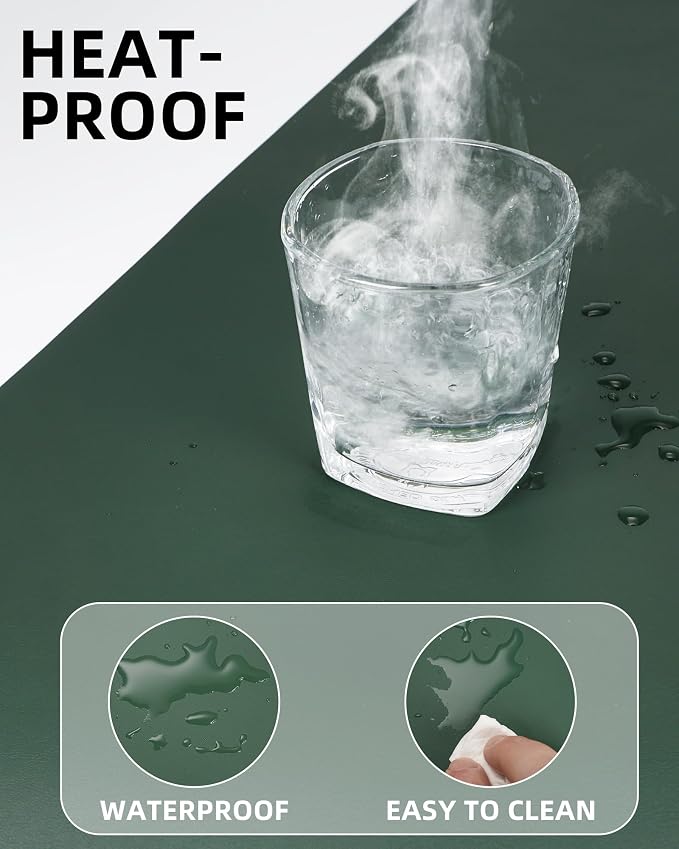 AFIING Leather Desk Pad Protector, Mouse Pad, Office Desk Mat, Non-Slip PU Leather Desk Blotter, Large Desk Mat, Waterproof Keyboard Mat for Office/Home/Decor (Dark Green, 48" x 17")