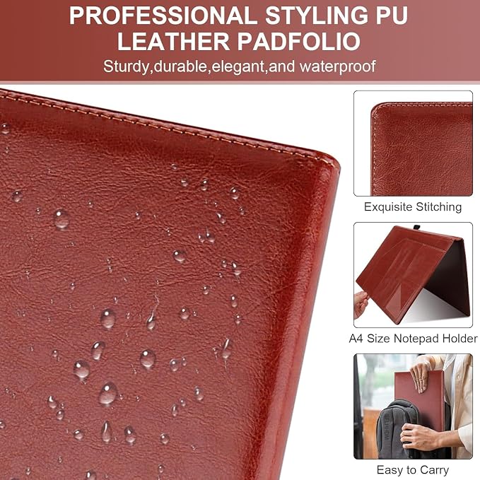 Padfolio Clipboard, Portfolio Organizer with Notepad, Premium PU Leather Clipboard Folder for Legal Pad, Versatile Clipfolio with Storage, Letter Size Document Holder for School Office