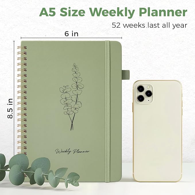 Oucaru Undated Weekly Planner, A5 To Do List Notebook with Goal & Habit Tracker Organizer, 52 Weekly Planner Notebook with Spiral Binding for Office Home School Supplies