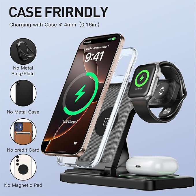 2026 Traveling Portable Wireless Fast Charger for Apple & Android Charging Station 3 in 1 Charging for iPhone17 16 15 14 13 12 11,Apple Watch & Air pods 4 3 2 Pro,Samsung Galaxy-Gifts for Family