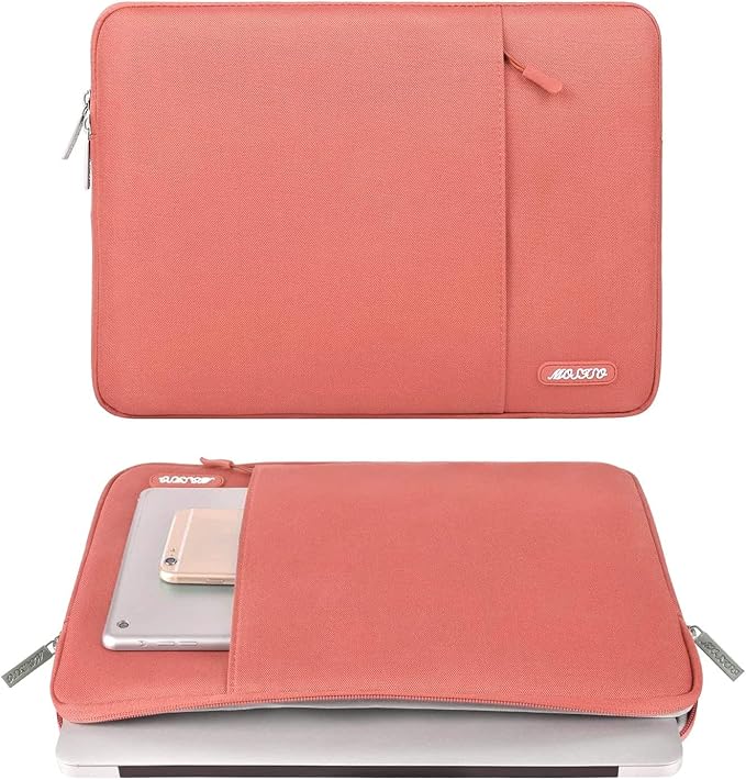 MOSISO Laptop Case 16 inch, 15-15.6 inch Laptop Sleeve Compatible with MacBook Pro 16 M5 M4 M3 M2 M1, HP Acer Dell Lenovo ASUS, Polyester Vertical Computer Sleeve Bag with Pocket, Coral