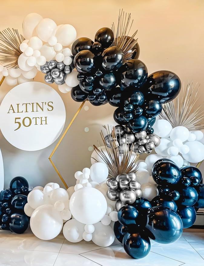 Black and Silver Balloons Garland Arch Kit, 135 Pcs Fathers Day Balloons, Metallic Silver Black White and Confetti Balloons for Father's Day Decor, Grad, Birthday, Retirement, Wedding, Anniversary