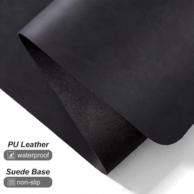 Distressed Leather Desk Mat - Non-Slip PU Leather Desk Pad Protector - Large Waterproof Mouse Pad Computer Keyboard Desk Mat Desk Accessories for Office & Home (Black, 36"x 17")