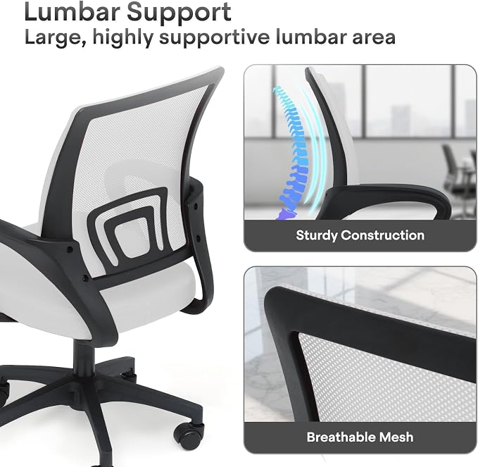 Ergonomic Mesh Office Chair, Heavy Duty 330 Lb Capacity 2 Pack, Light Grey | Mid-Back Desk Chair, Rolling Wheel, Breathable Mesh Backrest & Lumbar Support, Adjustable Height, Sponge Seat for Home Office