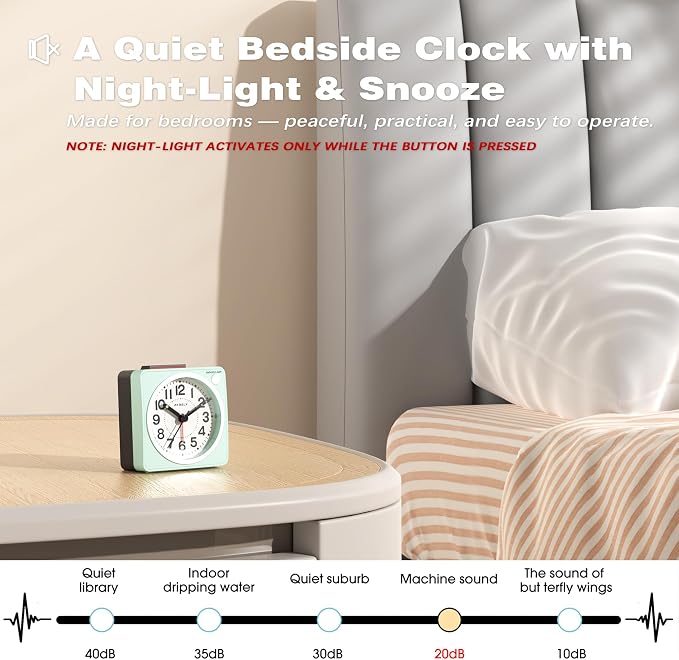 AYRELY® 2.6" × 1.4" Ultra Small Battery Operated Analog Travel Alarm Clock | Silent Non-Ticking Retro Bedside Table Clock with Snooze, Light and Easy Top Alarm Switch for Travel and Bedrooms (Sky Blue)
