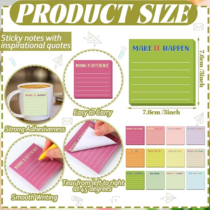 Yinder 24 Pcs Inspirational Sticky Notes Thank You Gift Motivational Sticky Note Pad Employee Appreciation Gift Bulk for Staff Coworker Teacher Nurse Office Groups 3 x 3'' (Inspirational,Macaroon)