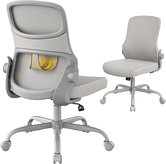 Mesh Office Chair, Armless Ergonomic Desk Chair for Small Spaces | Adaptive lumbar support, 2.8inch dual-density foam and quiet casters suit computer work, gaming and study, sturdy 300-lb base