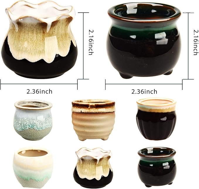 2.1 Inch Succulent Pot with Drainage,Planting/Flower Pots,Small Planter for Mini Plant Ceramic Flowing Glaze Base Serial Set with Holes