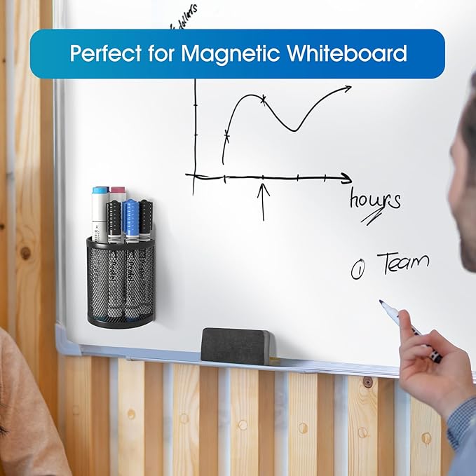 MaxGear Magnetic Pen Holder 2-Pack, Mesh Pencil & Marker Organizer for Desk, Extra Strong Magnets for Locker, Refrigerator, Dry Erase Board, Whiteboard Storage Solution (Semi-Circular)