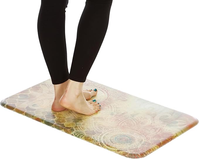 J&V TEXTILES Anti Fatigue Cushioned Comfort Mat, Ergonomically Durable, Supportive, Padded, Thick and Washable, Stain-Resistant, Kitchen, Garage, Office Standing Desk Mats (Boho Study Floral)*