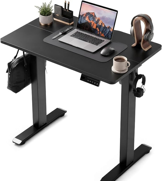 Claiks Electric Standing Desk, 32 x 19 Inch Small Height Adjustable Sit Stand Desk for Home Office, Computer Desk with Memory Presets, Cable Management & Headphone Hooks, 156 lbs Capacity, Black