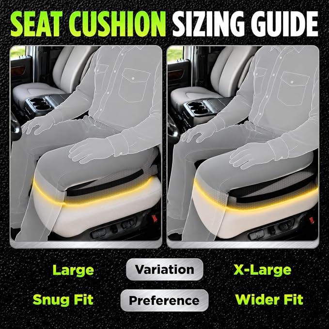 Large Truck Seat Cushion for Truck Driver Seat Cushion - CertiPUR-US® Certified Upgraded Back Support, Thick Memory Foam, Pain Relief for Hours of Driving, Trucker Approved Semi - Black