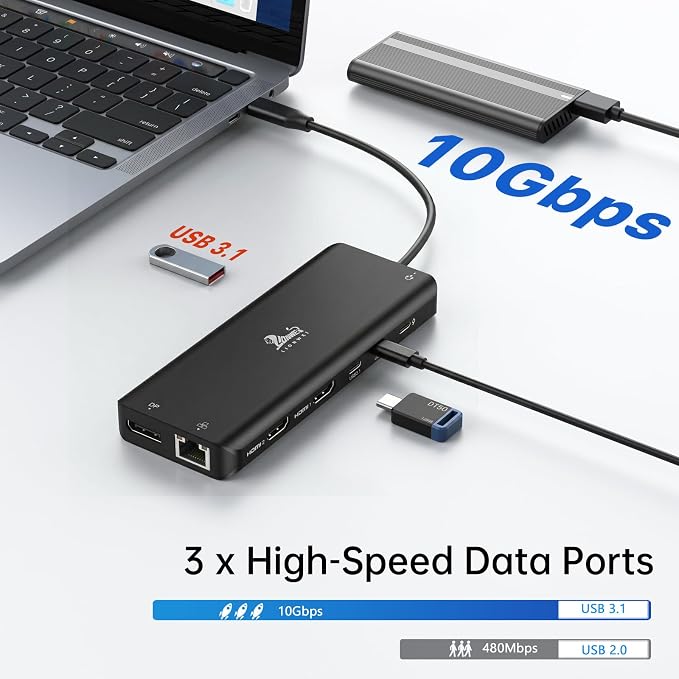13-in-1 Docking Station Dual Monitor 4K, LIONWEI USB C Dock for Laptop Mac | Dual HDMI+DP, 4K, 10Gbps, 100W PD, Ethernet, Audio, SD/TF, 6 USB C/A Ports, USB C Hub for MacBook/Dell/HP/Lenovo