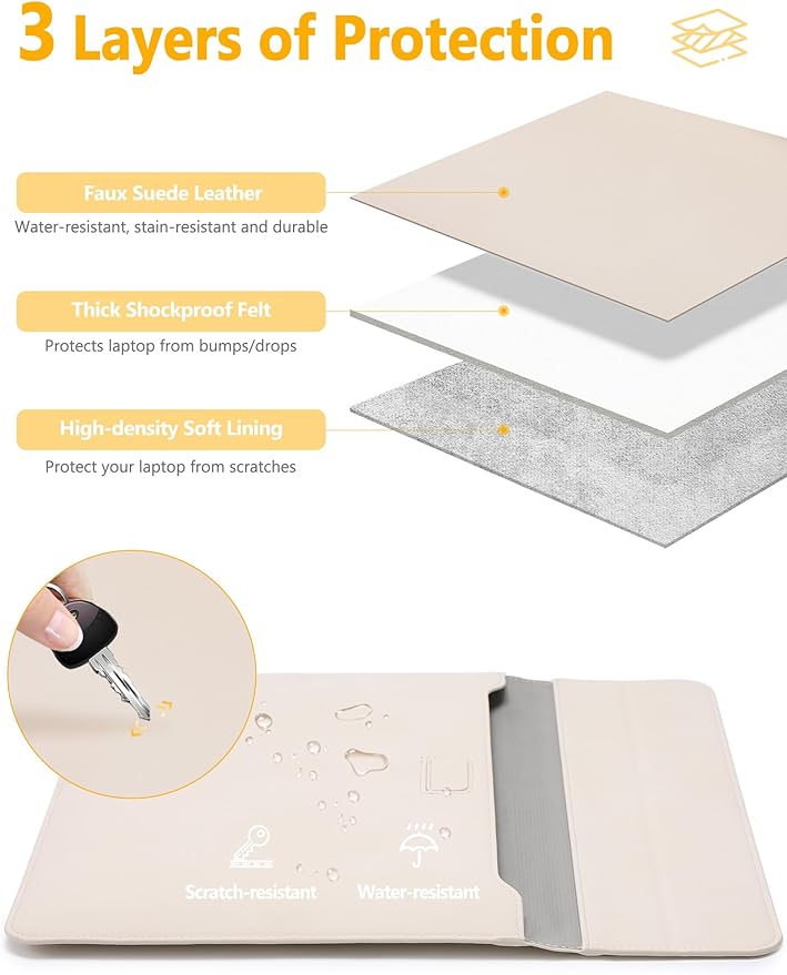 HYZUO 15 Inch Laptop Case Bag Sleeve with Stand for MacBook Air 15 M5 M4 A3241 M3 A3114 M2 A2941 2026-2023, 15" Surface Laptop 7/6/5/4/3, MacBook Pro 15 A1990 A1707 2019-2016, Beige