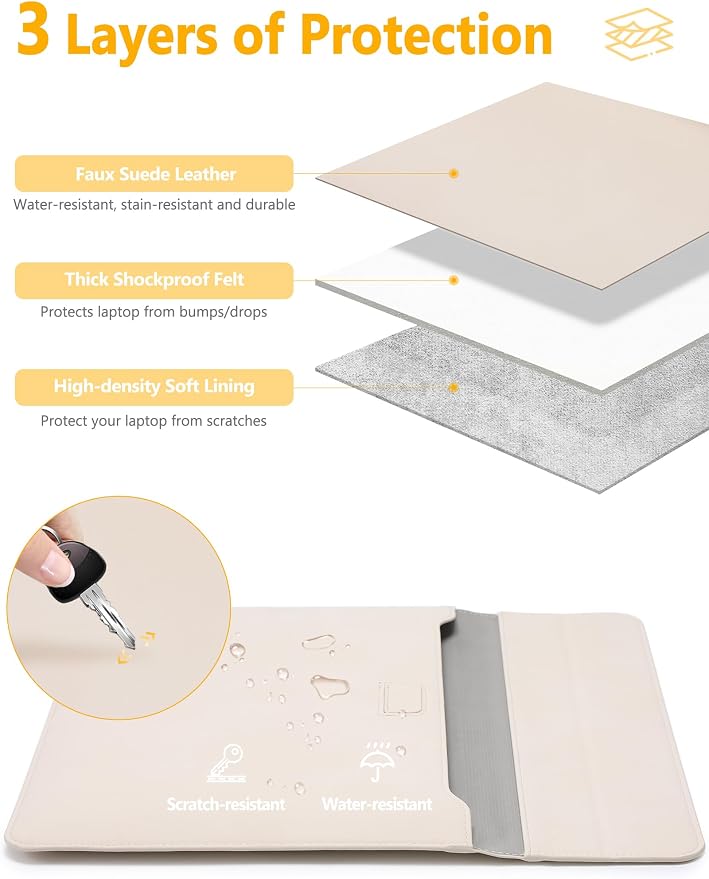 HYZUO 15-16 Inch Laptop Case Bag Sleeve with Stand Feature for MacBook Pro 16 M5/M4/M3/M2/M1 Pro/Max 2026-2019, XPS 15, MacBook Pro 15 2015-2012, Samsung Galaxy Book Flex 15, Beige