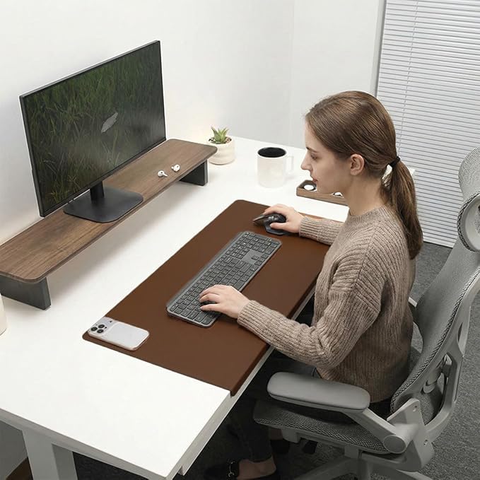 Edge-Locked Leather Desk Pad, Desk Blotter with Full Grip Fixation Lip, Waterproof Large Office Table Mat, Non-Slip Laptop Mouse Pads for Work Typing Writing (Red,35.4"x17.7")