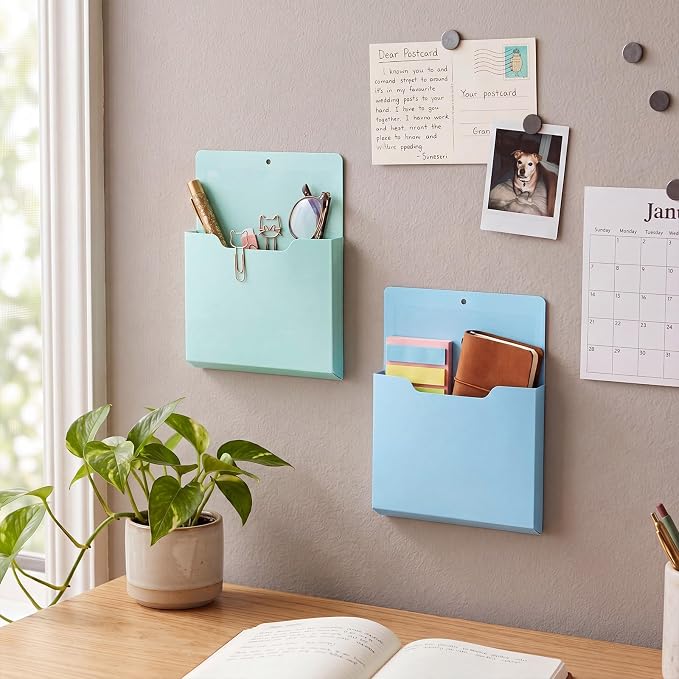 Gilprop 8 Pack Magnetic File Holder, 10"x13"x1.2" Magnetic Wall File Folders for Whiteboard, Hanging Classroom Organizer Storage, Refrigerator Magazine Holder for Mail Letters Paper Desk Office