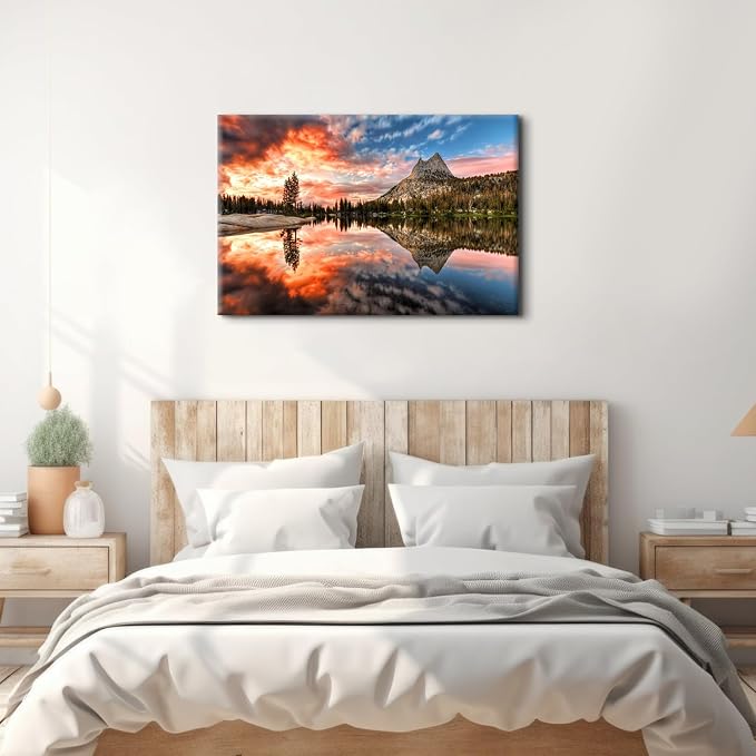 Colorful Sunset Landscape Wall Art Nature Mountain Lake Wall Decor California Yosemite National Park Forest Pictures for Bedroom Skyline Painting Canvas Posters Large Artwork Office Decorations 32x48"
