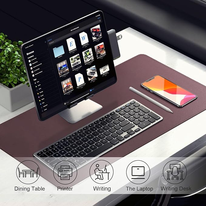 Desk Pad Protector, Leather & Suede Desk Mat, Non-Slip Desk Pad Mat, Large Mouse Pad, Waterproof Desk Blotter Mat, Desk Cover for Office, Home (Dark Purple, 23.6" x 13.7")