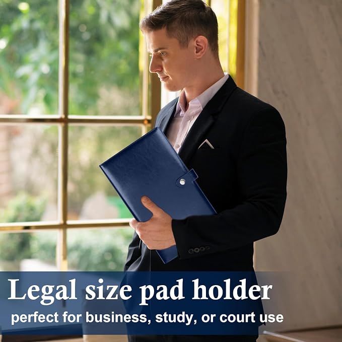 SHIQIKEJIPTY 3Pack Legal Size Portfolio Padfolio PU Leather with 8.5 x 14 inch Tearable Legal Pad Holder 150 Sheets Leather Portfolio Folder Binder for Interview Attorneys Business Blue