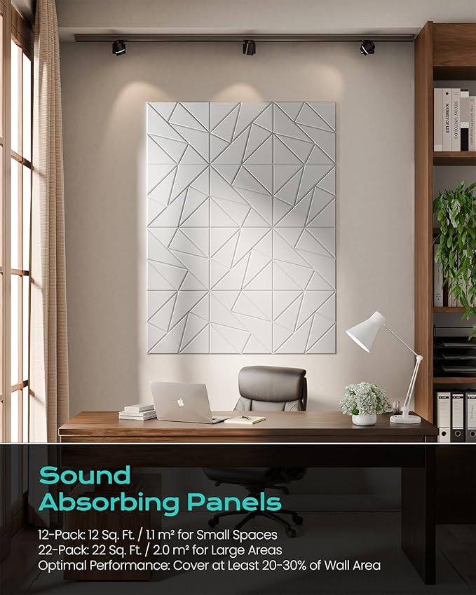 18-Pack Acoustic Panels,12"x12"x0.4" Soundproof Wall Panels, Peel & Stick Sound Proof Foam Panels for Walls, Geometric Noise Reduction Panels for Home Office,Studio (White)