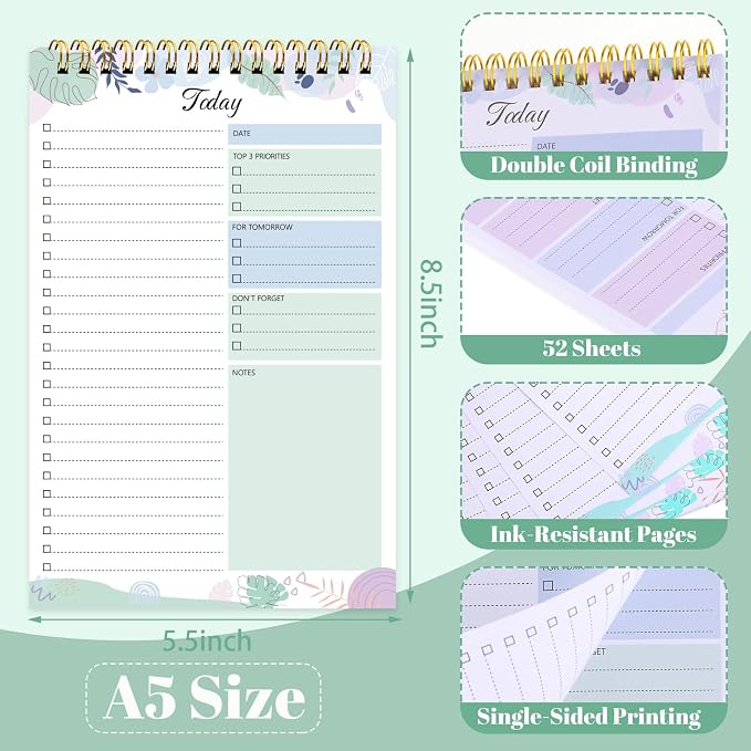 Thboxes 2 Packs To Do List Notepad, 104 Pages To Do List Notebook A5 Undated Daily Planner Notepad with Task Checklist Home Office School Supplies