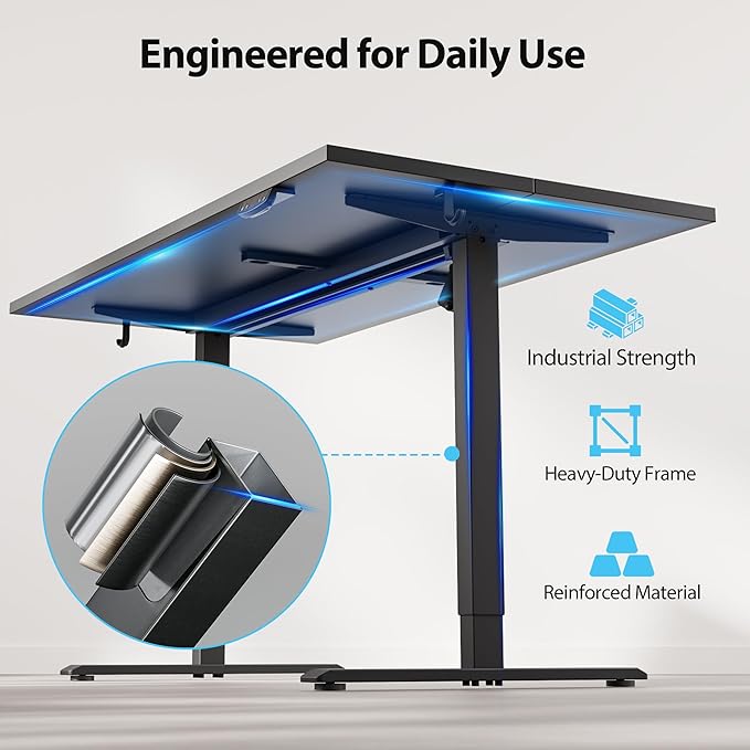 Agilestic Electric Standing Desk, 55 x 28 Inches Height Adjustable Desk, Sit Stand up for Work Office Home, Ergonomic Rising Computer Table with Memory Preset, Black