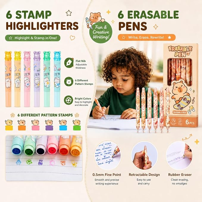 Cute Capybara Stationery Gift Set for Kids,30 Piece Animal Theme School Supplies Kit with Pencil Case,Notebook & Stickers,Practical and Fun for Birthday,Easter& Festivals Gift Girls Boys