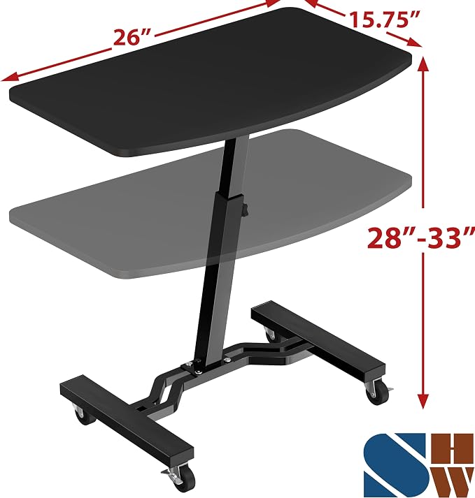 SHW Mobile Height Adjustable Laptop Rolling Cart with Height Adjustment from 28" to 33", Black
