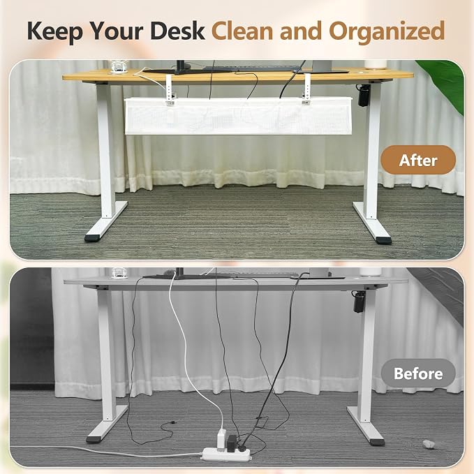 SHUWEI 36" Under Desk Cable Management Tray, Premium Mesh Cable Management for Desk, Clamp/Screw Mount Cable Tray for Office and Home (White, 35.6" L)