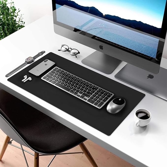 Aothia Double-Sided PU Leather Desk Pad - Non-Slip Large Mouse Pad & Desk Mat for Office, Home - Waterproof, Easy to Clean, Durable Dual-Sided Surface (31.5" x 15.7", Black)